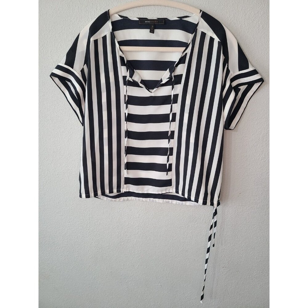 BCBGMAXAZRIA Top Striped Black/White Size XXS